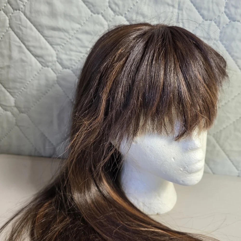 Natural Brown Women's Straight Wig with Bangs